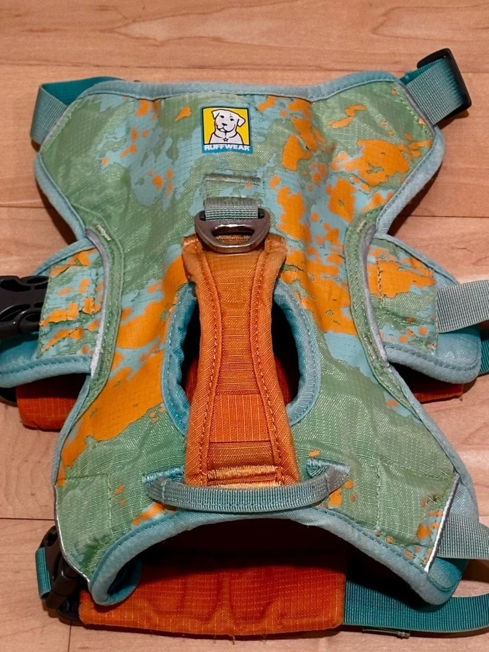 Ruffwear Small Dog Harness in Teal/Orange Splatter Small